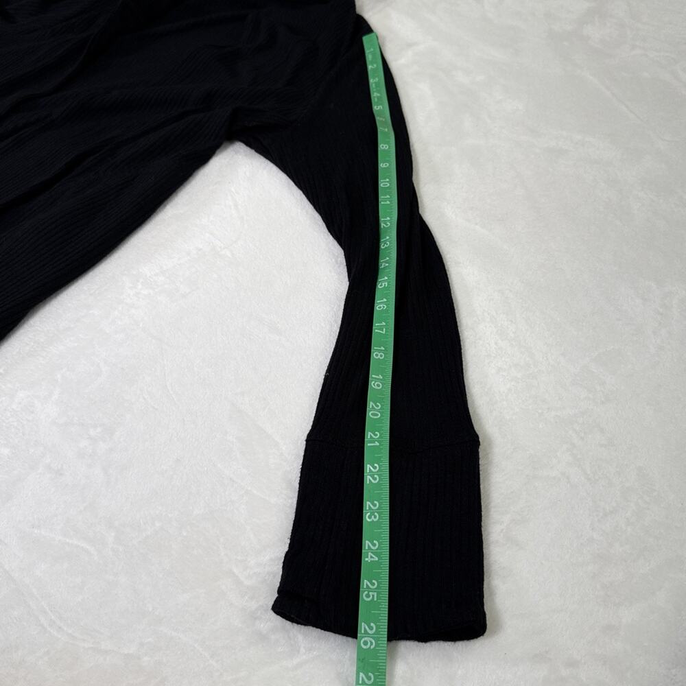 Athleta Harmony Pose Wrap M Black Ribbed Hooded Cardigan Open Front Thumbholes - Picture 13 of 15